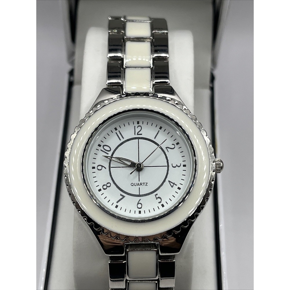 Catherines Women's Quartz Watch Silver &‎ White 36mm Case w/ Box- New Battery